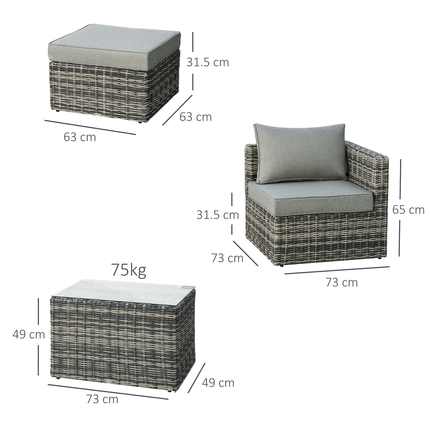 5 Piece Rattan Garden Furniture Set with Tall Glass-Top Table Mixed Grey