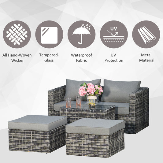 5 Piece Rattan Garden Furniture Set with Tall Glass-Top Table Mixed Grey